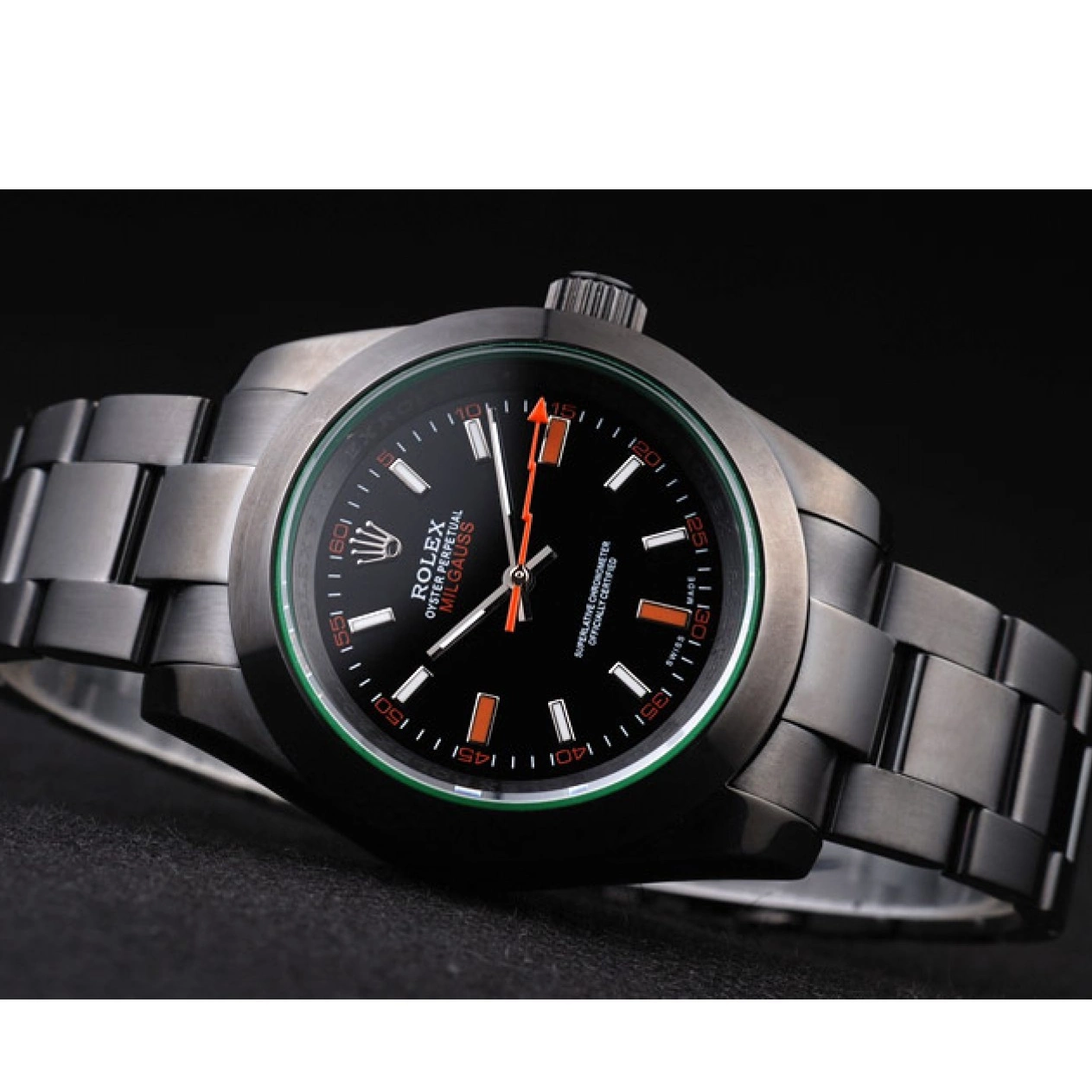 Aaa fake watches Milgauss Pro-Hunter Tinted Black Dial Saphire Rolex Green 0606